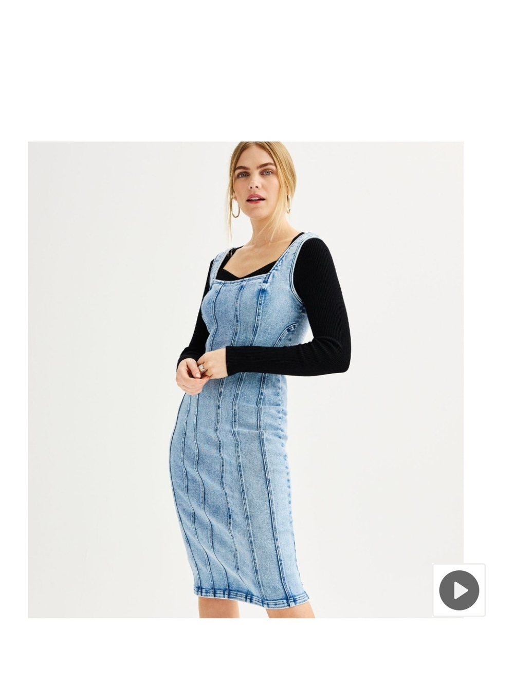 Intempo 90's style lightwash denim midi tank dress XL stretch